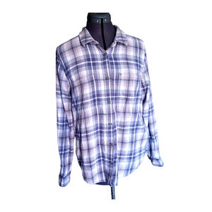 Vans woman's blue plaid long sleeve button down shirt, L